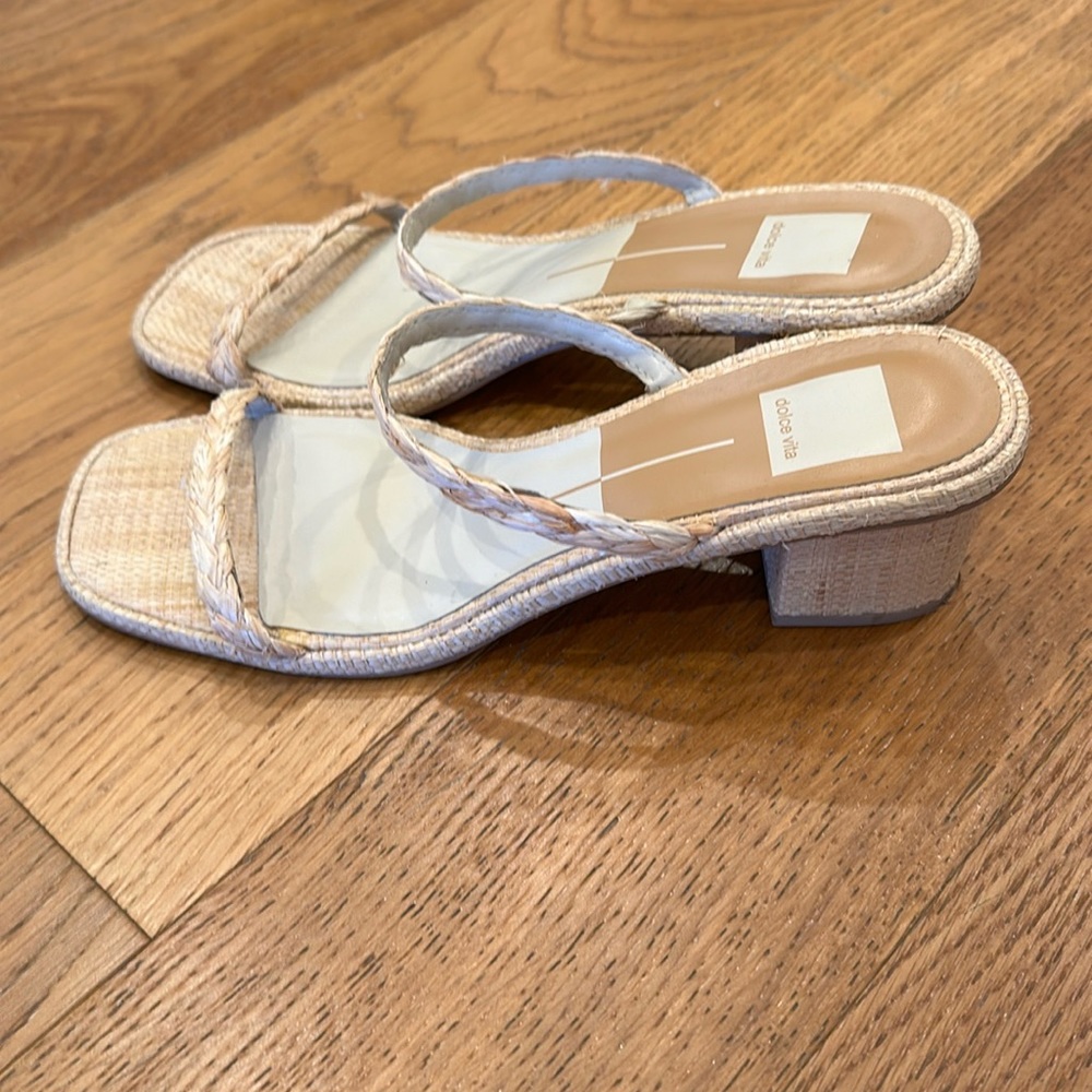 Dolce Vita natural raffia sandals with small block heel